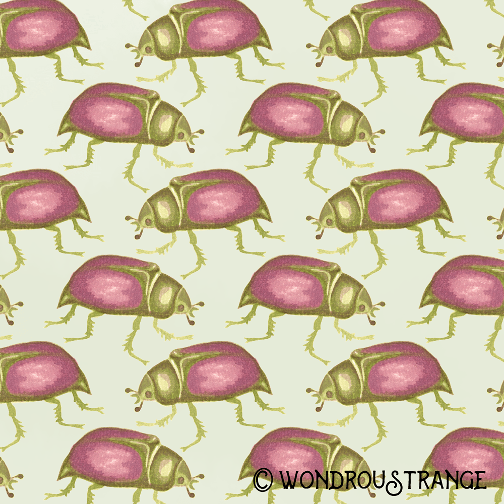 green and magenta beetle pattern display